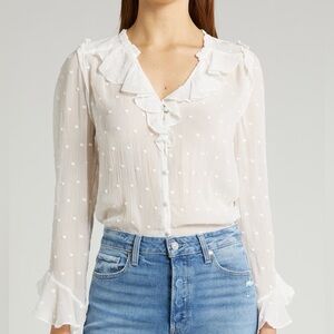 New PAIGE Avina Long Sleeve Button-Up Top 100% silk